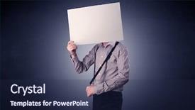  Presentation with notepad blank lined paper - Audience pleasing slide deck consisting of plain business card - young businessman hiding behind backdrop and a  colored foreground