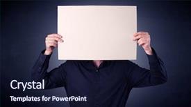  Presentation with blank - Audience pleasing presentation design consisting of plain business card - young businessman hiding behind backdrop and a wine colored foreground