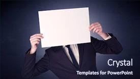  Presentation with blank - Colorful presentation theme enhanced with plain business card - young businessman hiding behind backdrop and a  colored foreground