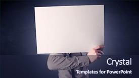  Presentation with blank - Audience pleasing slide deck consisting of plain business card - young businessman hiding behind backdrop and a  colored foreground