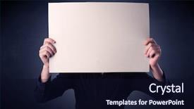  Presentation with blank - Theme featuring plain business card - young businessman hiding behind background and a  colored foreground