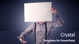  Presentation with blank - Amazing slide deck having plain business card - young businessman hiding behind backdrop and a  colored foreground