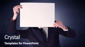  Presentation with blank - Cool new PPT layouts with plain business card - young businessman hiding behind backdrop and a  colored foreground