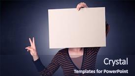  Presentation with blank - Presentation theme featuring plain business card - young casual woman hiding behind background and a  colored foreground