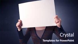  Presentation with young woman diagnosis of sti - Beautiful PPT theme featuring plain business card - young casual woman hiding behind backdrop and a  colored foreground