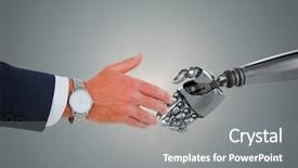  Presentation with blue metallic - Presentation theme consisting of plain metallic silver - businessman in suit clenching fists background and a gray colored foreground