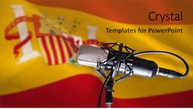  Presentation with microphone - PPT layouts with plain metallic silver - condenser microphone against digitally generated background and a gold colored foreground
