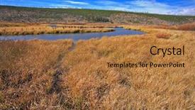  Presentation with multicolored autumn leaves orange yellow red - PPT theme with plain superficial stream and yellow background and a  colored foreground