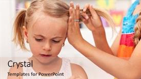  Presentation with sister - Slide deck having plaited - older sister helps little girl background and a coral colored foreground