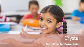  Presentation with school software - Cool new slide set with plaited - portrait of happy schoolgirl backdrop and a  colored foreground