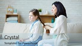  Presentation with role play woman and man - Colorful presentation theme enhanced with plaited - young woman making plaits backdrop and a light blue colored foreground