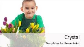  Presentation with christening for boy - Slide set having plamt - little gardener boy isolated background and a  colored foreground