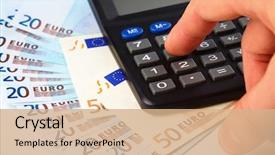  Presentation with accounting inventory - Slide set featuring budget plan - calculator and few euros background and a coral colored foreground