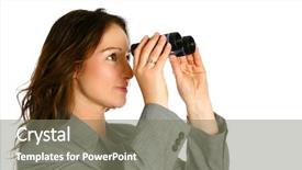  Presentation with future plan - Audience pleasing presentation theme consisting of plan ahead - young businesswoman with binocular looking backdrop and a gray colored foreground