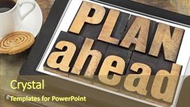  Presentation with cup coffee - PPT theme featuring plan ahead phrase in letterpress background and a tawny brown colored foreground