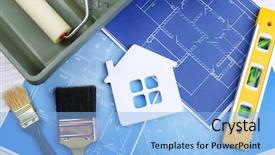  Presentation with crisis plan - PPT theme featuring plan and brushes over house background and a light blue colored foreground