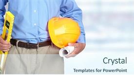  Presentation with construction - PPT theme enhanced with plan backgrounds - hands of construction worker background and a cool aqua colored foreground