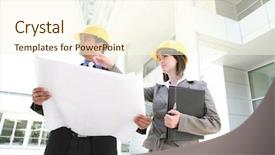  Presentation with team building - Presentation enhanced with plan build - attractive business team working construction background and a cream colored foreground
