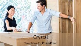  Presentation with furniture - Audience pleasing presentation theme consisting of plan buy - mixed asian caucasian couple backdrop and a  colored foreground