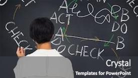  Presentation with business plan - Audience pleasing presentation theme consisting of plan check act - businesswoman standing against blackboard backdrop and a dark gray colored foreground