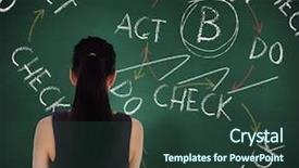  Presentation with green chalkboard - Theme enhanced with plan check act - standing businesswoman against green chalkboard background and a tawny brown colored foreground