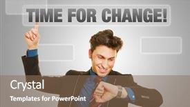  Presentation with business change - Colorful slide deck enhanced with plan check action - business man checking time backdrop and a  colored foreground