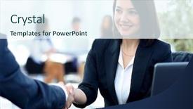  Presentation with workplace - Cool new slide set with plan de carrera - close-up of a handshake backdrop and a sky blue colored foreground