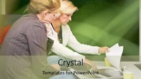  Presentation with women meeting - Beautiful slide deck featuring plan during a covert meeting backdrop and a mint green colored foreground