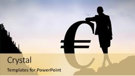  Presentation with digital euro - Slides having plan early save - digital composite of silhouette businesswoman background and a  colored foreground