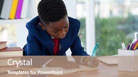  Presentation with diary - Cool new slides with plan page - boy imitating as businessman writing backdrop and a coral colored foreground