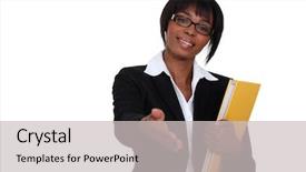  Presentation with procurement - PPT theme with plan procurement - woman holding hand background and a light gray colored foreground