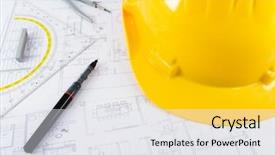  Presentation with building security - PPT theme with plan security - building projects with architect drawing background and a  colored foreground