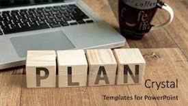  Presentation with cube - Theme featuring plan written on a wooden background and a coral colored foreground