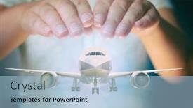  Presentation with industry safety - Colorful presentation theme enhanced with plane-airliner-under-woman-s backdrop and a light blue colored foreground