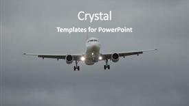  Presentation with landing plane at an airport - Theme with plane approaching with landing lights background and a gray colored foreground