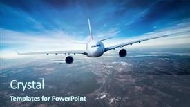  Presentation with flying - Beautiful slide set featuring plane blue - passenger airliner flying backdrop and a ocean colored foreground