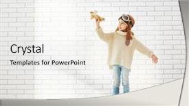  Presentation with airplane pilot - PPT layouts enhanced with plane children - happy child girl playing background and a sky blue colored foreground