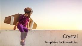  Presentation with astronaut - Beautiful presentation theme featuring plane children - little child girl plays astronaut backdrop and a soft green colored foreground