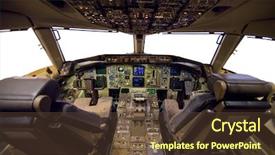  Presentation with cockpit - Beautiful presentation theme featuring plane dark blue - aircraft cockpit empty backdrop and a tawny brown colored foreground