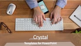  Presentation with human computer interaction mobile app - Beautiful slide deck featuring plane dark blue - person using a computer backdrop and a  colored foreground