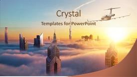  Presentation with private jet - Theme having plane flying above dubai city background and a lemonade colored foreground