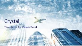  Presentation with business travel - Presentation theme consisting of plane flying above skyscrapers business background and a  colored foreground