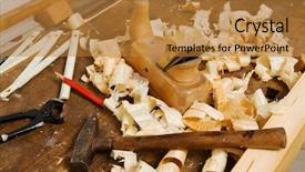  Presentation with workshop tools - Audience pleasing theme consisting of plane-in-a-carpentry-workshop backdrop and a gold colored foreground
