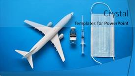  Presentation with plane - PPT theme consisting of plane-mode-tickets-and-mask background and a teal colored foreground