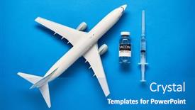  Presentation with plane - Amazing PPT theme having plane-mode-tickets-and-mask backdrop and a teal colored foreground