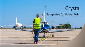  Presentation with sport blue - Beautiful theme featuring plane on the airport runway backdrop and a light blue colored foreground