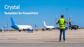  Presentation with airport runway - Slide set enhanced with plane on the airport runway background and a teal colored foreground