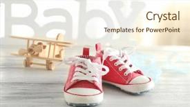  Presentation with boot camp boots - Cool new PPT theme with plane pink - baby sport boots on wooden backdrop and a cream colored foreground