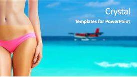  Presentation with beach - Slide set with plane pink - woman on beach with twin background and a teal colored foreground