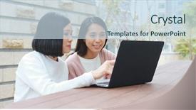  Presentation with african american women in computer - Presentation theme featuring plane pink - women using notebook computer background and a sky blue colored foreground